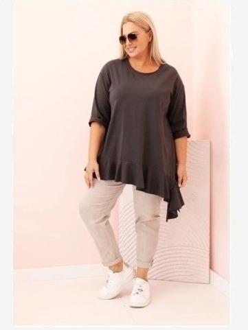 Dámska blúzka Plus Size z bavlnou s vreckom a zrolovaným rukávom kiwi