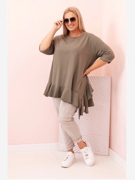 Dámska blúzka Plus Size z bavlnou s vreckom a zrolovaným rukávom kiwi
