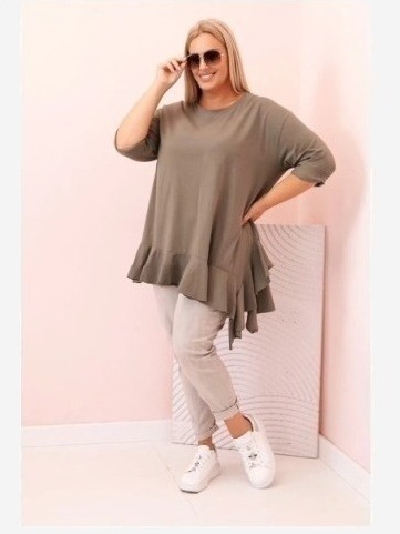 Dámska blúzka Plus Size z bavlnou s vreckom a zrolovaným rukávom kiwi