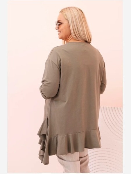 Dámska blúzka Plus Size z bavlnou s vreckom a zrolovaným rukávom kiwi