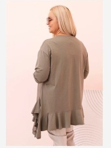 Dámska blúzka Plus Size z bavlnou s vreckom a zrolovaným rukávom kiwi
