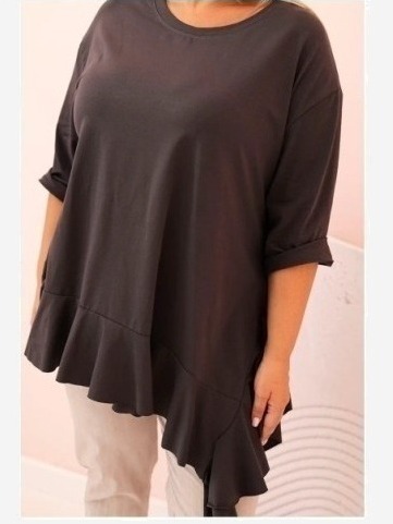 Dámska blúzka Plus Size z bavlnou s vreckom a zrolovaným rukávom kiwi