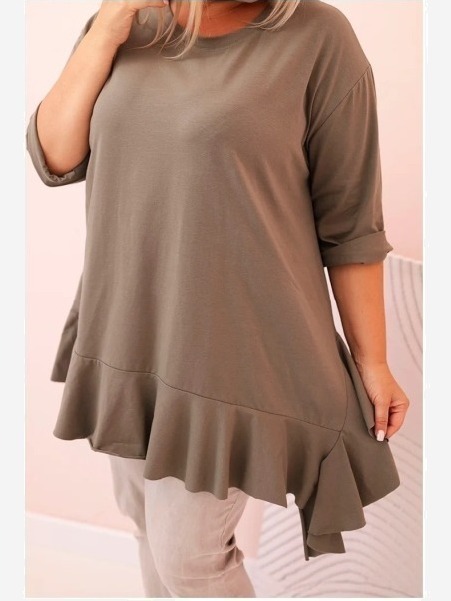 Dámska blúzka Plus Size z bavlnou s vreckom a zrolovaným rukávom kiwi