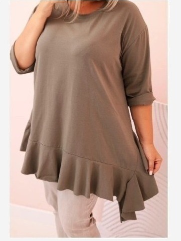 Dámska blúzka Plus Size z bavlnou s vreckom a zrolovaným rukávom kiwi