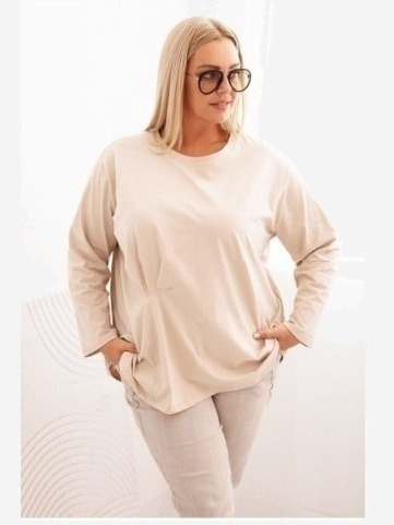 Dámska blúzka Plus Size z bavlnou s vreckom a zrolovaným rukávom kiwi
