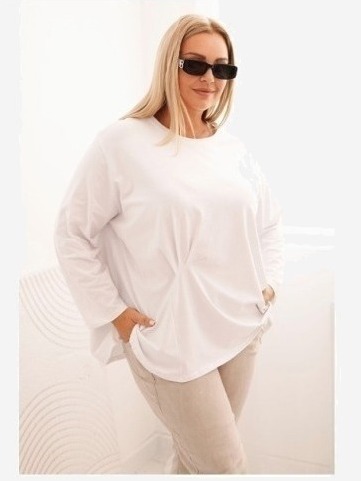 Dámska blúzka Plus Size z bavlnou s vreckom a zrolovaným rukávom kiwi