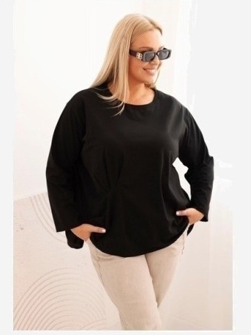 Dámska blúzka Plus Size z bavlnou s vreckom a zrolovaným rukávom kiwi