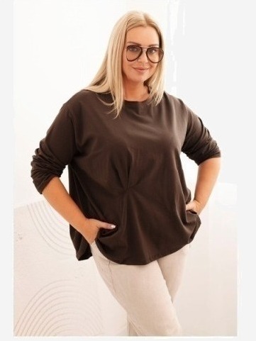 Dámska blúzka Plus Size z bavlnou s vreckom a zrolovaným rukávom kiwi