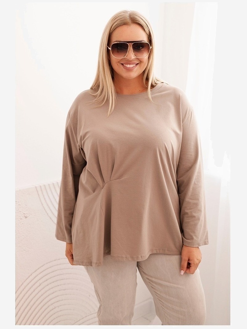 Dámska blúzka Plus Size z bavlnou s vreckom a zrolovaným rukávom kiwi