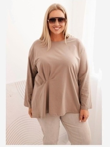 Dámska blúzka Plus Size z bavlnou s vreckom a zrolovaným rukávom kiwi
