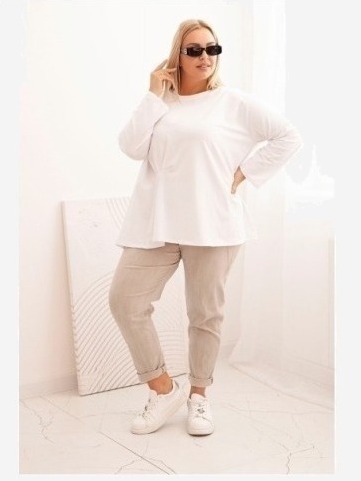 Dámska blúzka Plus Size z bavlnou s vreckom a zrolovaným rukávom kiwi