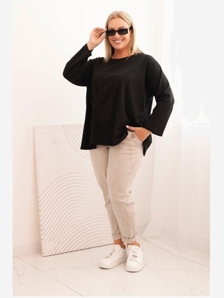 Dámska blúzka Plus Size z bavlnou s vreckom a zrolovaným rukávom kiwi