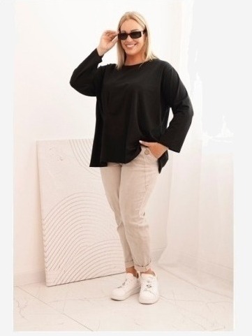 Dámska blúzka Plus Size z bavlnou s vreckom a zrolovaným rukávom kiwi