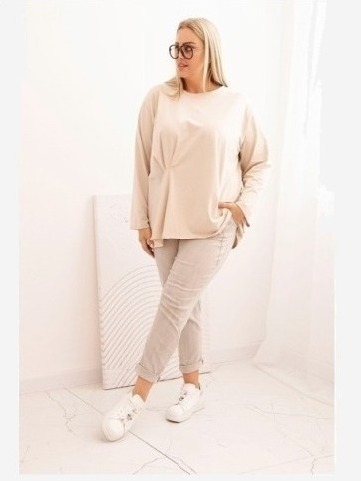Dámska blúzka Plus Size z bavlnou s vreckom a zrolovaným rukávom kiwi