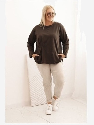 Dámska blúzka Plus Size z bavlnou s vreckom a zrolovaným rukávom kiwi