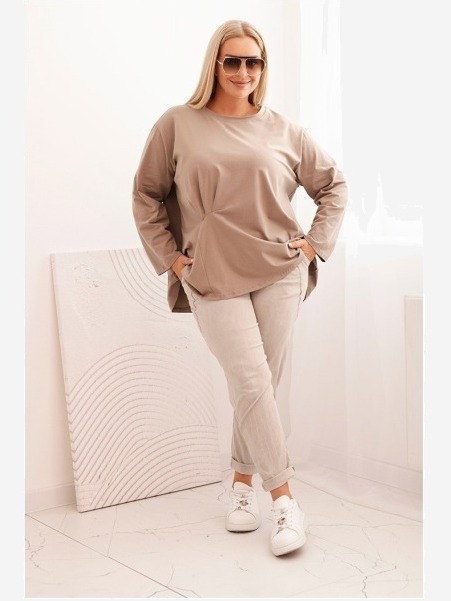 Dámska blúzka Plus Size z bavlnou s vreckom a zrolovaným rukávom kiwi