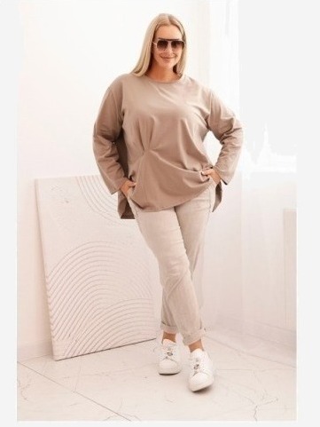 Dámska blúzka Plus Size z bavlnou s vreckom a zrolovaným rukávom kiwi
