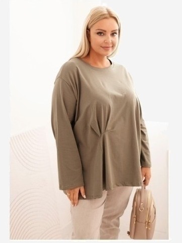Dámska blúzka Plus Size z bavlnou s vreckom a zrolovaným rukávom kiwi