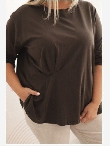 Dámska blúzka Plus Size z bavlnou s vreckom a zrolovaným rukávom kiwi