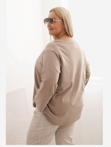 Dámska blúzka Plus Size z bavlnou s vreckom a zrolovaným rukávom kiwi