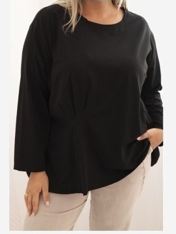 Dámska blúzka Plus Size z bavlnou s vreckom a zrolovaným rukávom kiwi