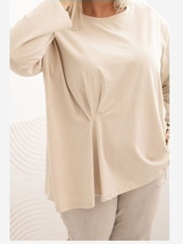 Dámska blúzka Plus Size z bavlnou s vreckom a zrolovaným rukávom kiwi