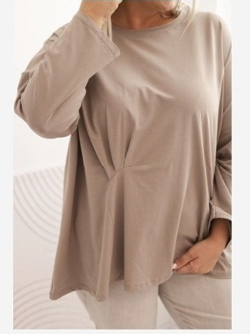 Dámska blúzka Plus Size z bavlnou s vreckom a zrolovaným rukávom kiwi