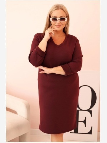 Šaty Plus Size maslová s výstrihom do V a rukávom bordová