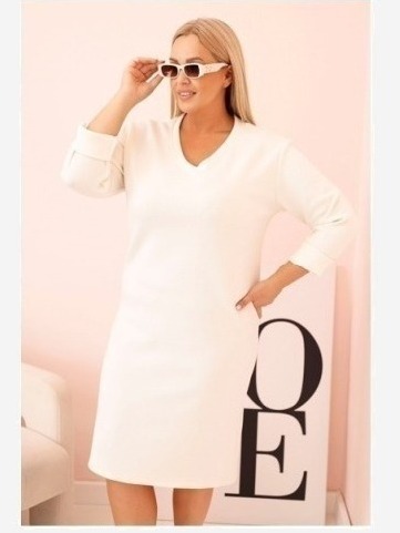 Šaty Plus Size maslová s dekoltom V a rukávom ecru