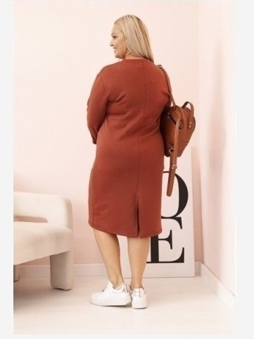 Šaty Plus Size s výstrihom V a rukávom hrdzavá