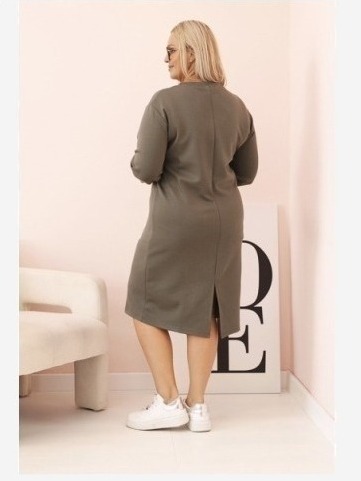 Šaty Plus Size maslová s výstrihom V a rukávom khaki