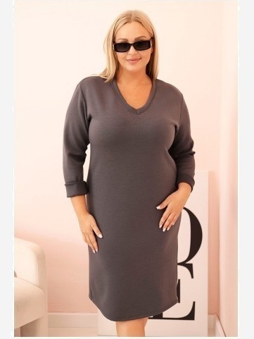Šaty Plus Size maslová s výstrihom V a rukávom grafitová