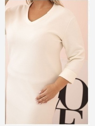 Šaty Plus Size maslová s dekoltom V a rukávom ecru