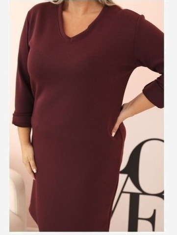 Šaty Plus Size maslová s výstrihom do V a rukávom bordová