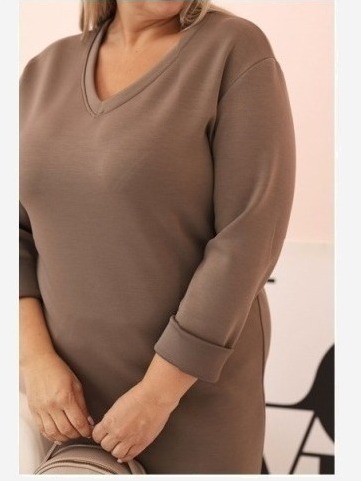 Šaty Plus Size maslová s dekoltom V a rukávom fango