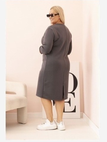 Šaty Plus Size maslová s výstrihom V a rukávom grafitová