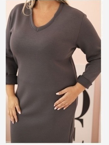 Šaty Plus Size maslová s výstrihom V a rukávom grafitová