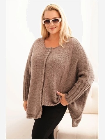 Dámsky sveter Plus Size z akrylom s voľným strihom a rukávom 3/4 fango
