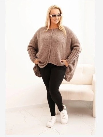 Dámsky sveter Plus Size z akrylom s voľným strihom a rukávom 3/4 fango