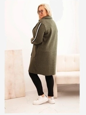 Dámsky kabát Plus Size z umelého baranka s vreckami khaki