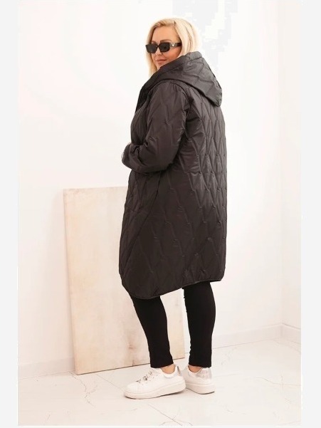 Dámska bunda Plus Size prešívaná s kapucňou a športovými manžetami čierna