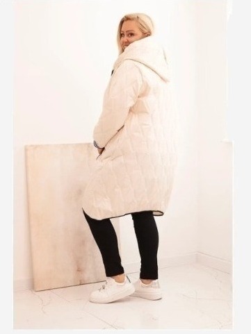 Dámska bunda Plus Size prešívaná s kapucňou a športovými manžetami béžová