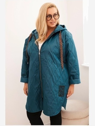 Dámska bunda Plus Size prešívaná s kapucňou a nápisom HOPE morská