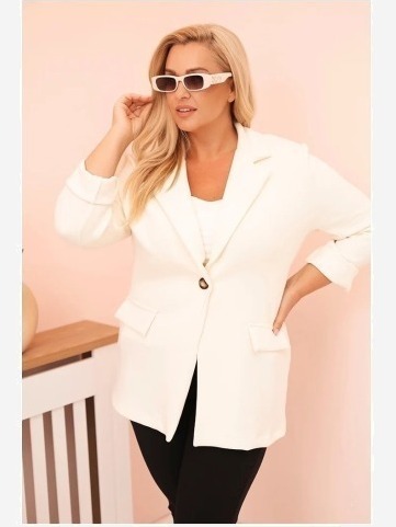 Sako z viskózy Plus Size s dlhým rukávom a golierom ecru