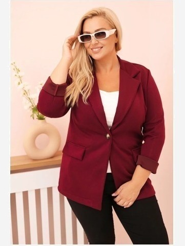 Dámska blazerka z viskózy Plus Size s dlhým rukávom a golierom slivková