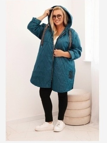 Dámska bunda Plus Size prešívaná s kapucňou a nápisom HOPE morská