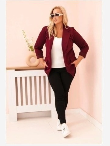 Dámska blazerka z viskózy Plus Size s dlhým rukávom a golierom slivková