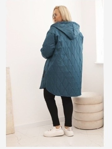 Dámska bunda Plus Size prešívaná s kapucňou a nápisom HOPE morská