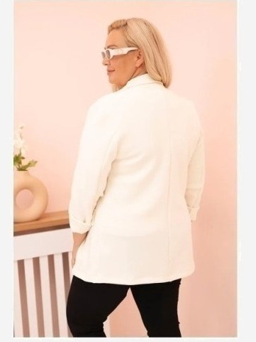 Sako z viskózy Plus Size s dlhým rukávom a golierom ecru