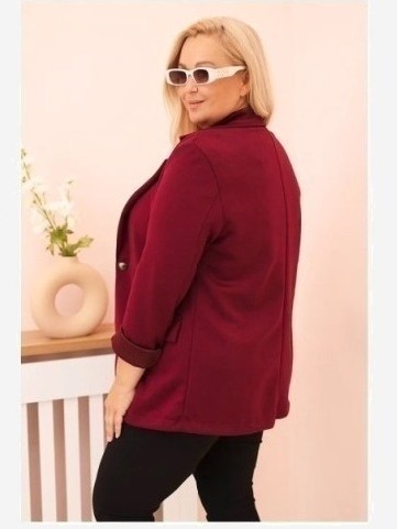 Dámska blazerka z viskózy Plus Size s dlhým rukávom a golierom slivková